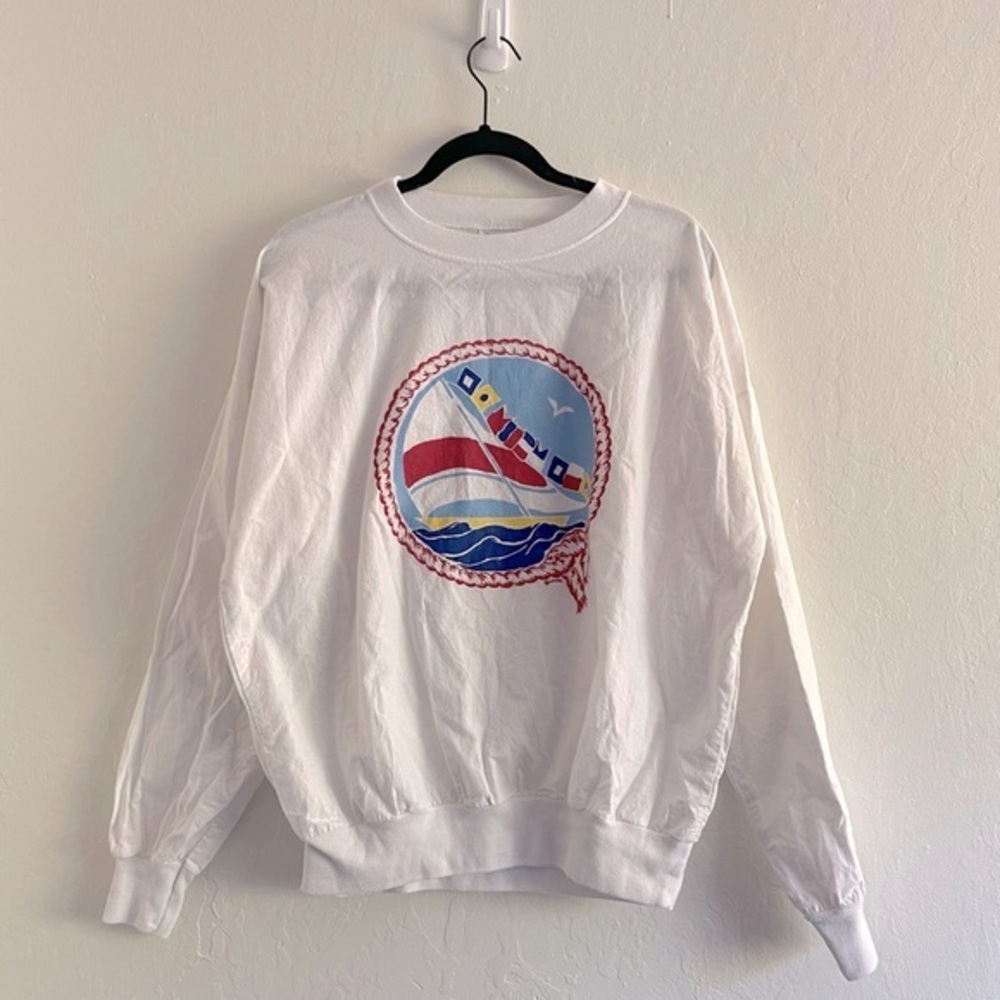 Vintage 90s Quitman USA Nautical White Single Stitch Long Sleeve Men's Large